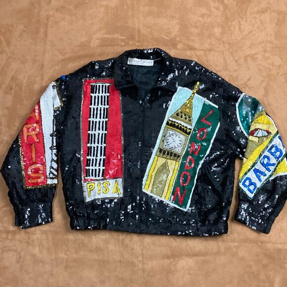 10-12 Vintage Lillie Rubin Sequined Beaded  All over the world Jacket - Picture 1 of 12